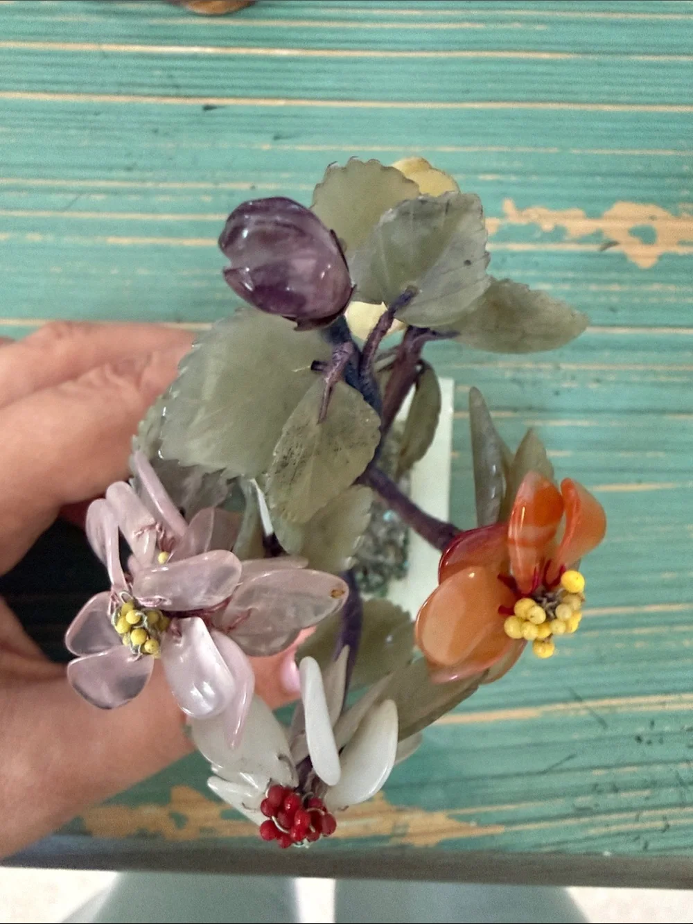 Vintage Multicolored Gemstone Floral Accent - Orange, Yellow, Green, Purple